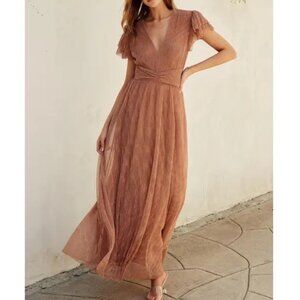 NEW Flutter Sleeve Maxi Dress (Rose Gold)